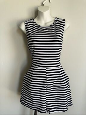 Gypsy Warrior Black & White Striped Sleeveless Fit-and-Flare Romper